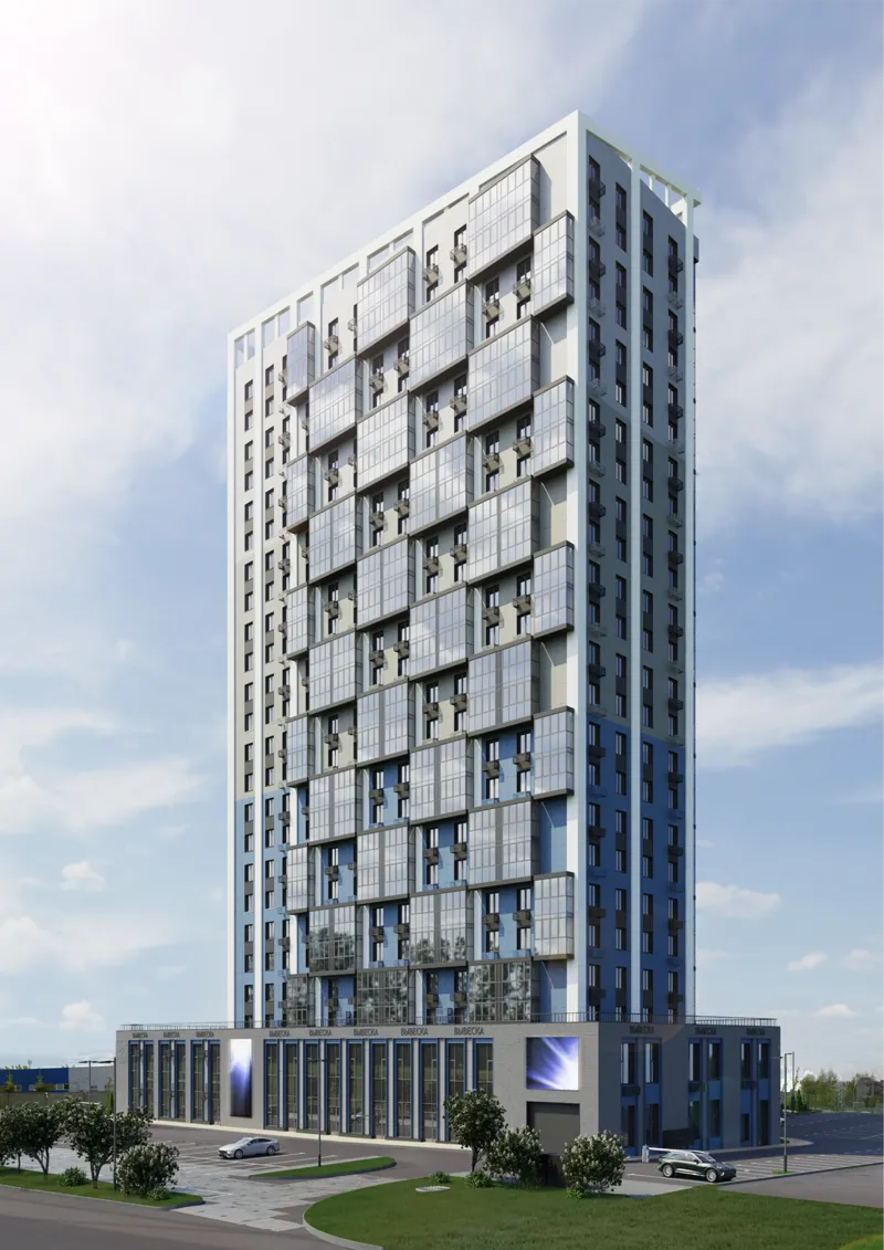 Современный фасад жилого комплекса Академик Королёв в Набережных Челнах